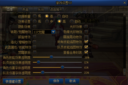 图像效果设置：转职/觉醒效果，锻造、强化/增幅武器技能特效,时装、插图、伤害字体设置